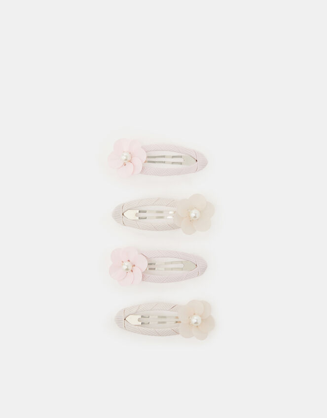 4-Pack Girls Flower Ribbon Wrapped Hair Clips, , large