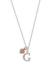 Sterling Silver Initial Necklace with Heart Charm - G, , large