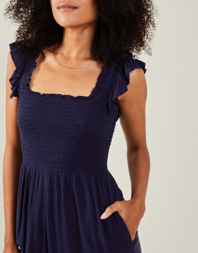Frill Shoulder Jumpsuit, Blue (NAVY), large