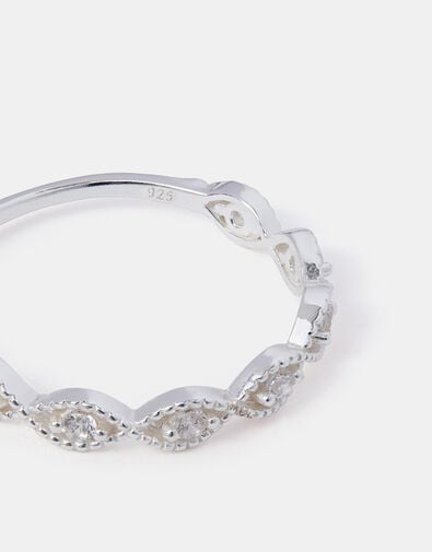 Sterling Silver Sparkle Weave Band Ring, White (ST CRYSTAL), large