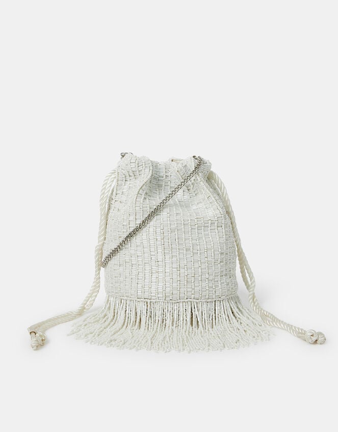 Bridal Bead Fringe Bucket Bag, , large