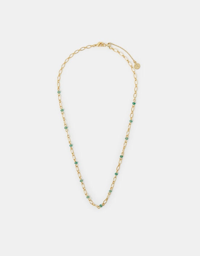 14ct Gold-Plated Aventurine Paperclip Necklace, , large
