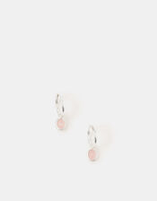 Sterling Silver Healing Stone Hoop Earrings, Pink (PINK), large