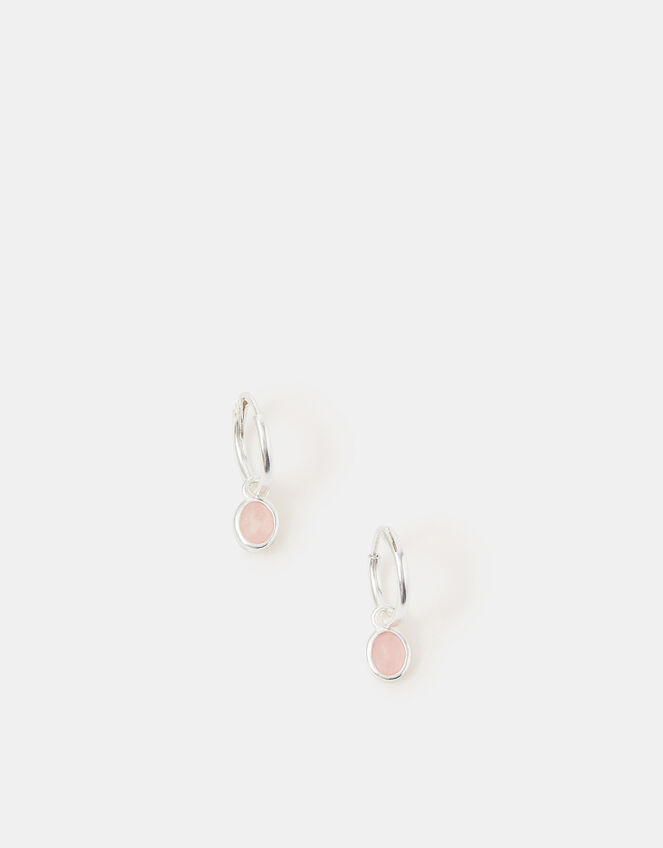 Sterling Silver Healing Stone Hoop Earrings, Pink (PINK), large