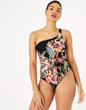 Oriental Print One-Shoulder Swimsuit, Multi (DARKS-MULTI), large