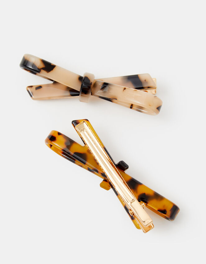 2-Pack Tort Bow Hair Clips, , large