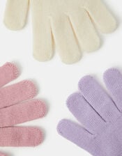 3-Pack Girls Plain Knitted Gloves, Multi (PASTEL MULTI), large