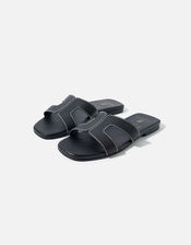 Contrast Stitch Leather Sandals , Black (BLACK), large