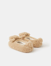 Girls Bear Slippers, Natural (NATURAL), large