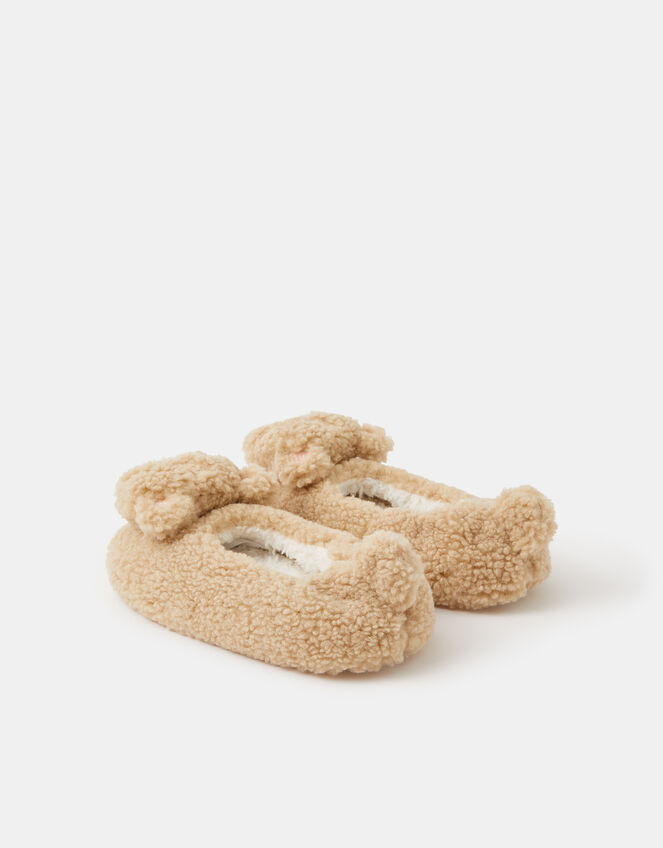 Girls Bear Slippers, Natural (NATURAL), large