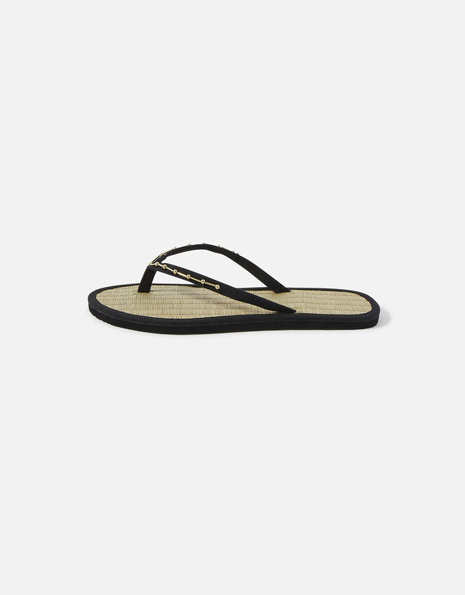 Embellished Seagrass Flip Flops, Gold (GOLD), large