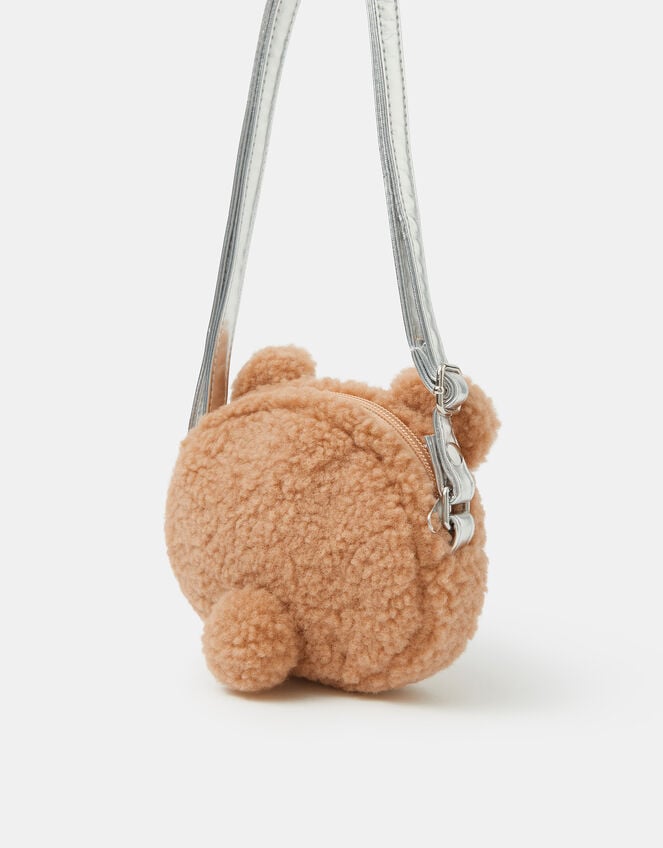 Girls Fluffy Bear Crossbody Bag, , large