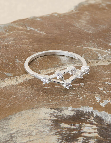 Recycled Sterling Silver Sparkly Constellation Libra Ring, White (ST CRYSTAL), large