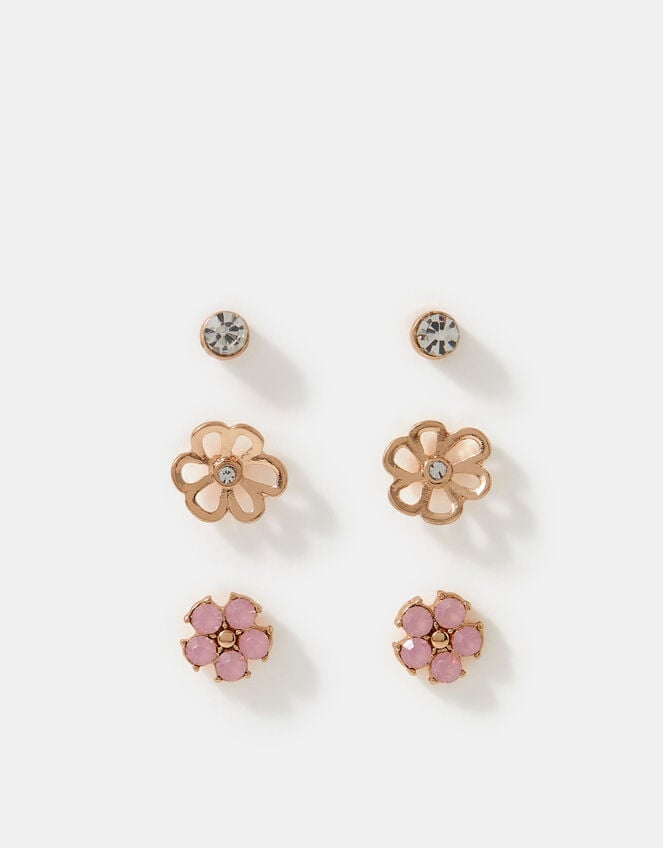 3-Pack Flower Stud Earrings, , large