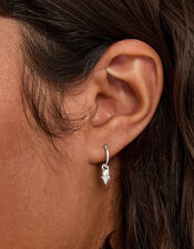 Sterling Silver Diamanté Hoop Earrings, , large