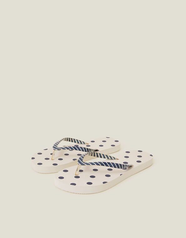 Polka Dot Stripe Flip Flops, Blue (NAVY), large