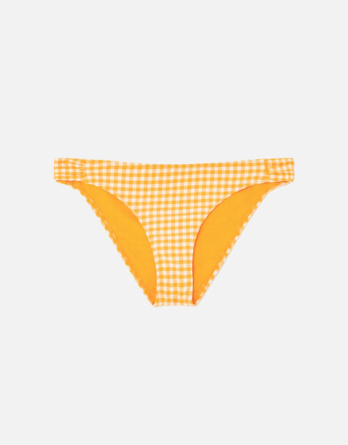 Gingham Ruched Bikini Brief, Orange (ORANGE), large