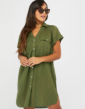 Beach Shirt Dress in LENZING™ ECOVERO™, Green (KHAKI), large