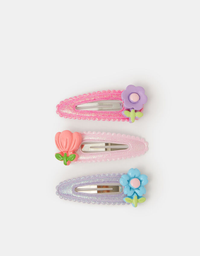 Girls Glitter Flower Hair Clips, , large