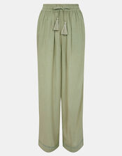 Wide Leg Beach Trousers, Green (KHAKI), large
