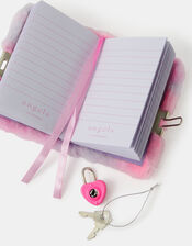 Girls Faux Fur Owl Lockable Journal, , large