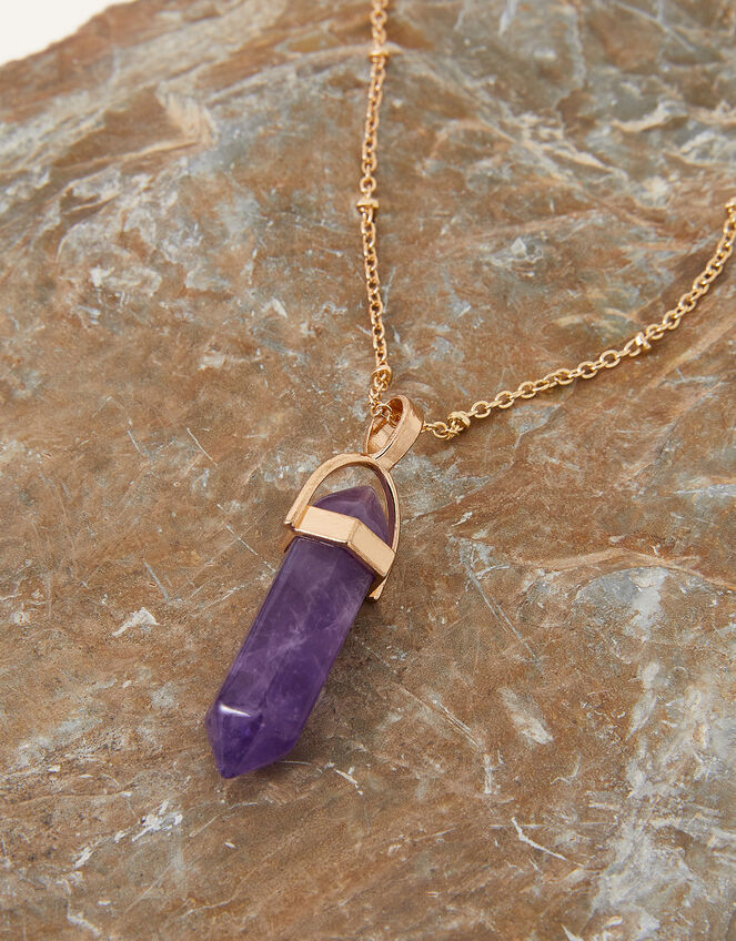 Semi-Precious Stone Pendant Necklace, Purple (PURPLE), large