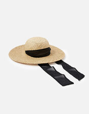 Chiffon Tie Trim Boater Hat, , large