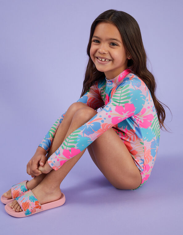 Girls Tropical Print Sliders, Multi (BRIGHTS MULTI), large