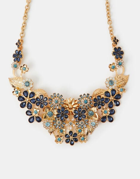 Gem Flower Statement Necklace, , large