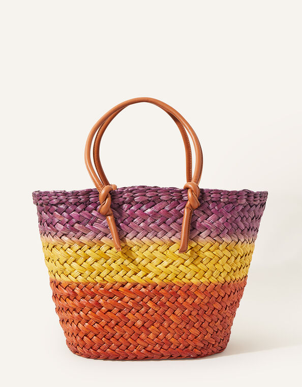 Ombre Straw Beach Basket Bag, , large