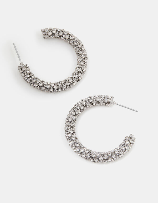 Chunky Diamanté Hoop Earrings, , large