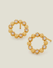 14ct Gold-Plated Flower Circle Stud Earrings, , large