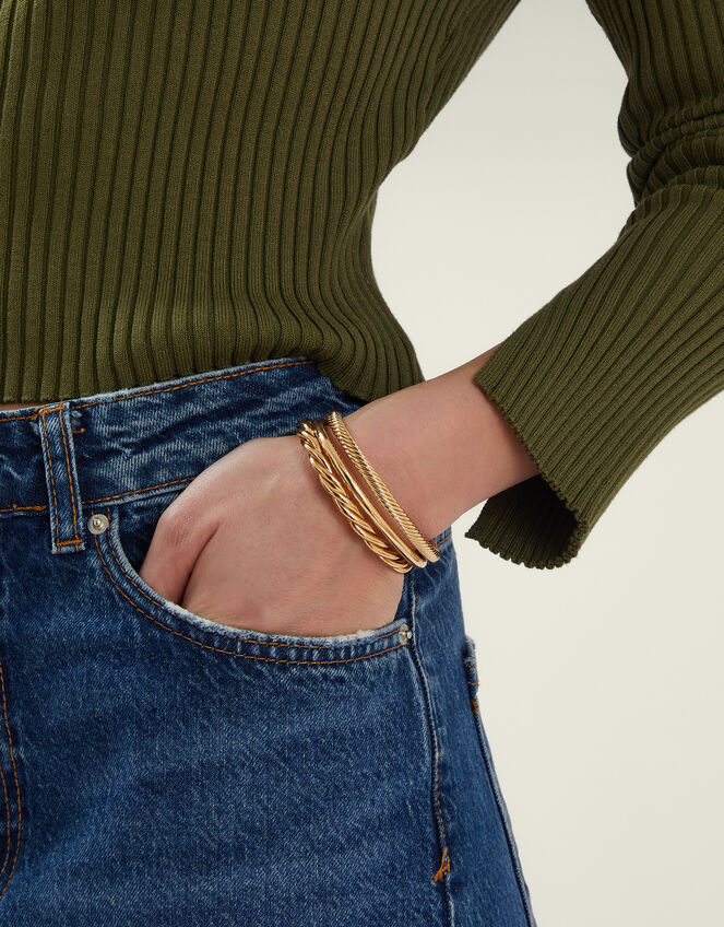 3-Pack Twisted Bangles, Gold (GOLD), large