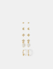 5-Pack 14ct Gold-Plated Pearl Stud & Hoop Earrings, , large