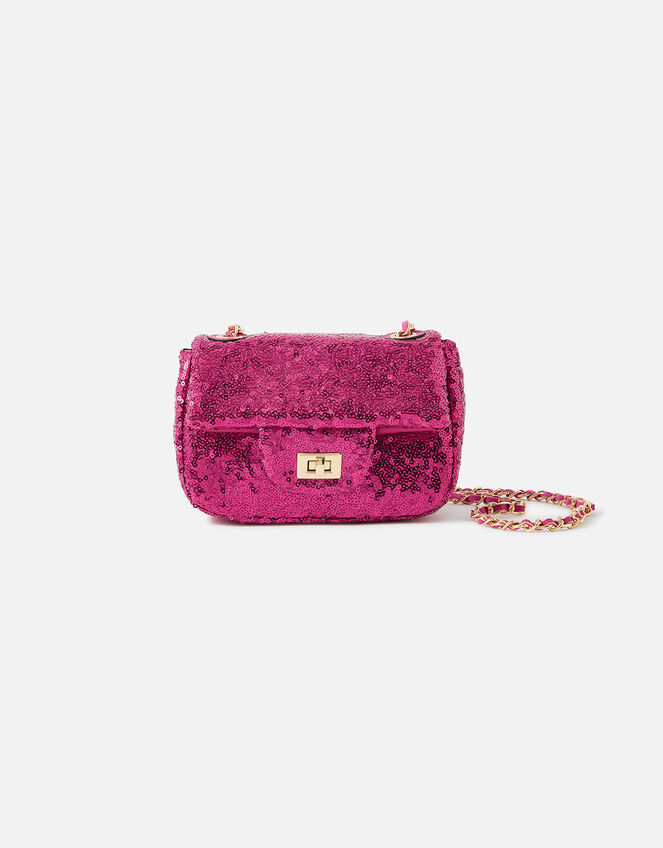 Mini Sequin Chain Cross-Body Bag, Pink (PINK), large