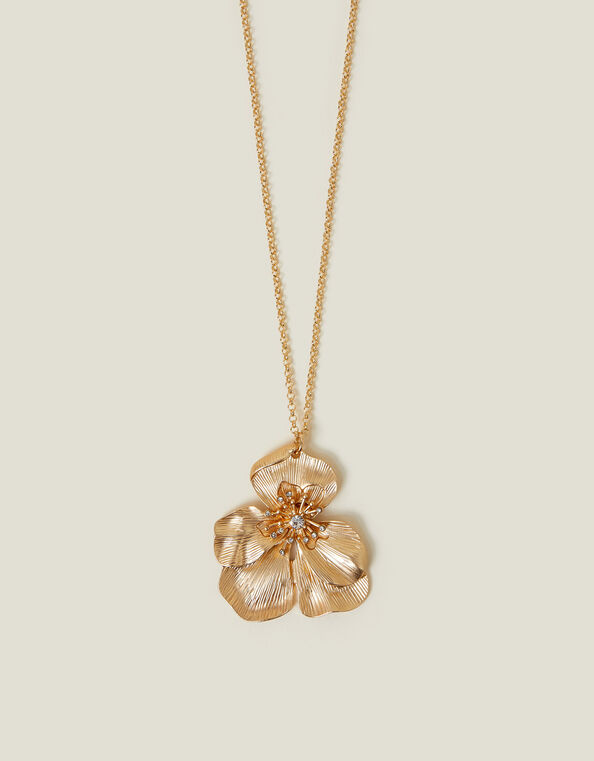 Longline Brushed Flower Pendant Necklace, , large