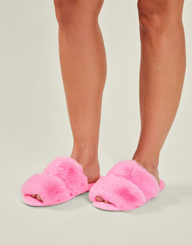 Faux Fur Double Band Sliders, Pink (PINK), large