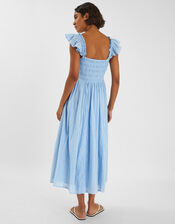 Ruffle Smocked Midi Dress, Blue (BLUE), large