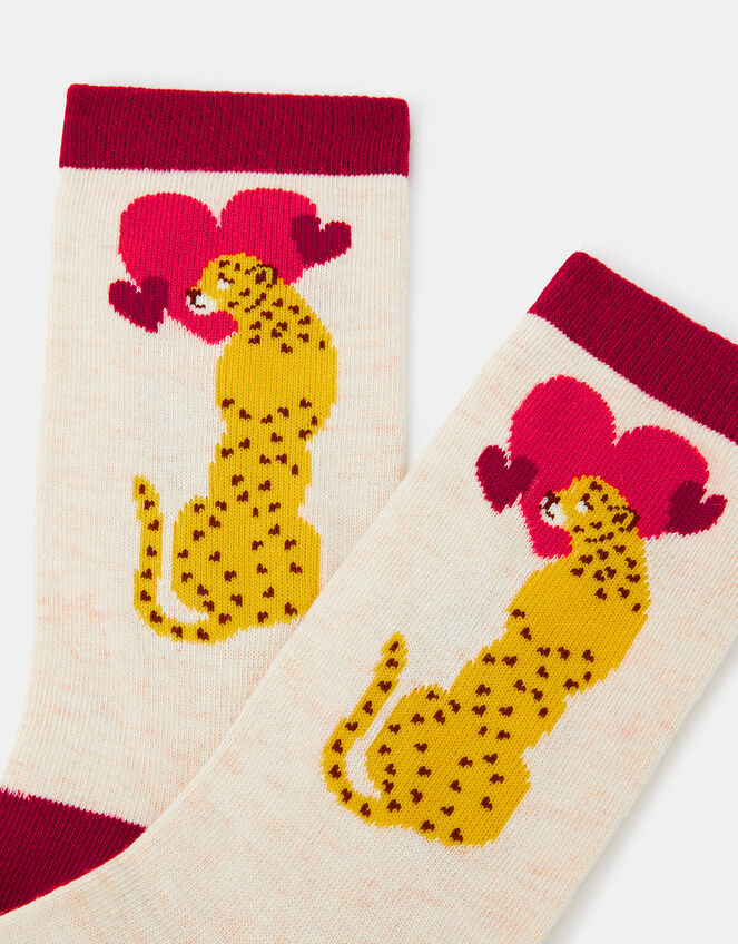 Cheetah Heart Print Socks, , large