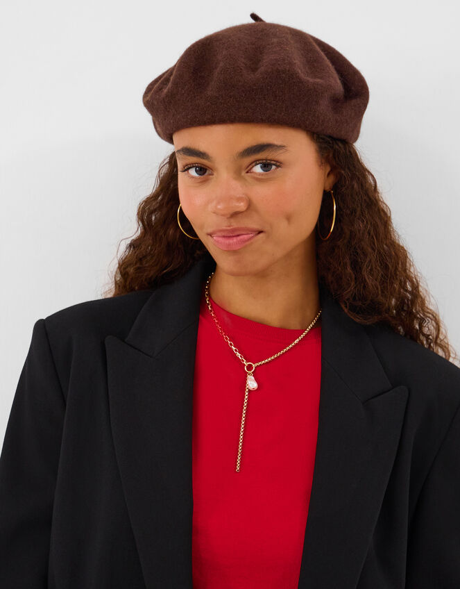 Wool Beret, Brown (CHOCOLATE), large