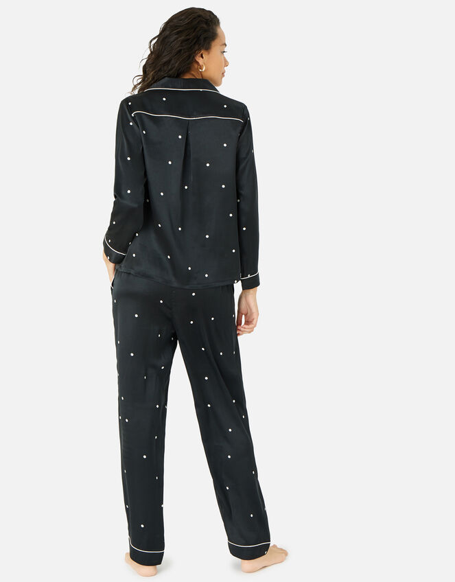 Spot Print Satin PJ Set, Black (BLACK WHITE), large