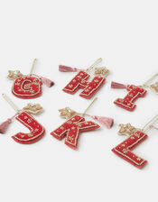 Beaded Initial Velvet Christmas Tree Decoration, Orange (ORANGE), large