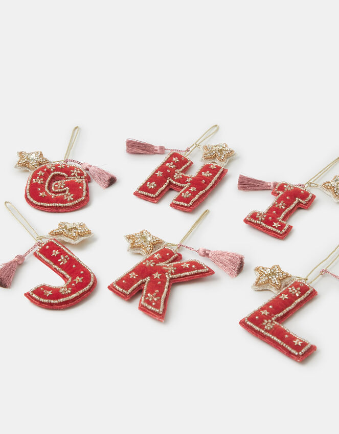 Beaded Initial Velvet Christmas Tree Decoration, Orange (ORANGE), large