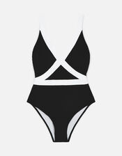 Monochrome Textured Shaping Swimsuit, Black (BLACK WHITE), large