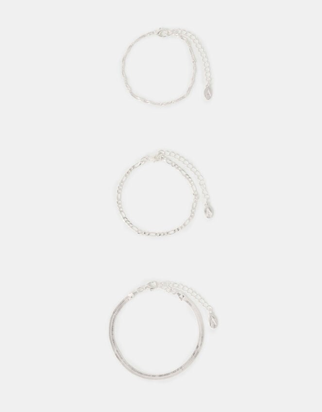 3-Pack Delicate Chain Bracelets, Silver (SILVER), large