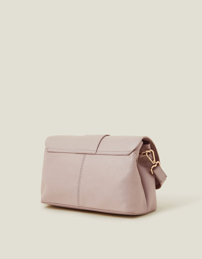 Leather Metal Bar Cross-Body Bag, Nude (NUDE), large