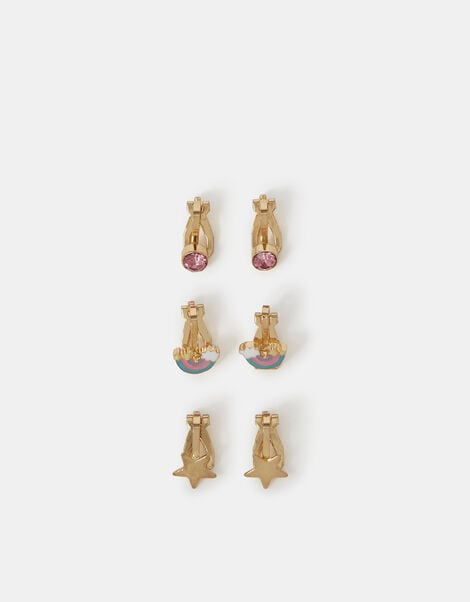 3-Pack Girls Rainbow Clip-On Earrings, , large