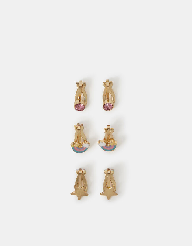 3-Pack Girls Rainbow Clip-On Earrings, , large