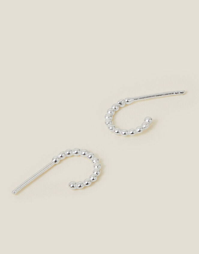Sterling Silver Bobble Huggie Hoop Earrings, , large