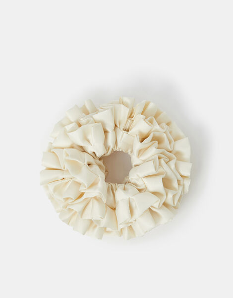 Oversized Ruffle Satin Hair Scrunchie Cream, , large